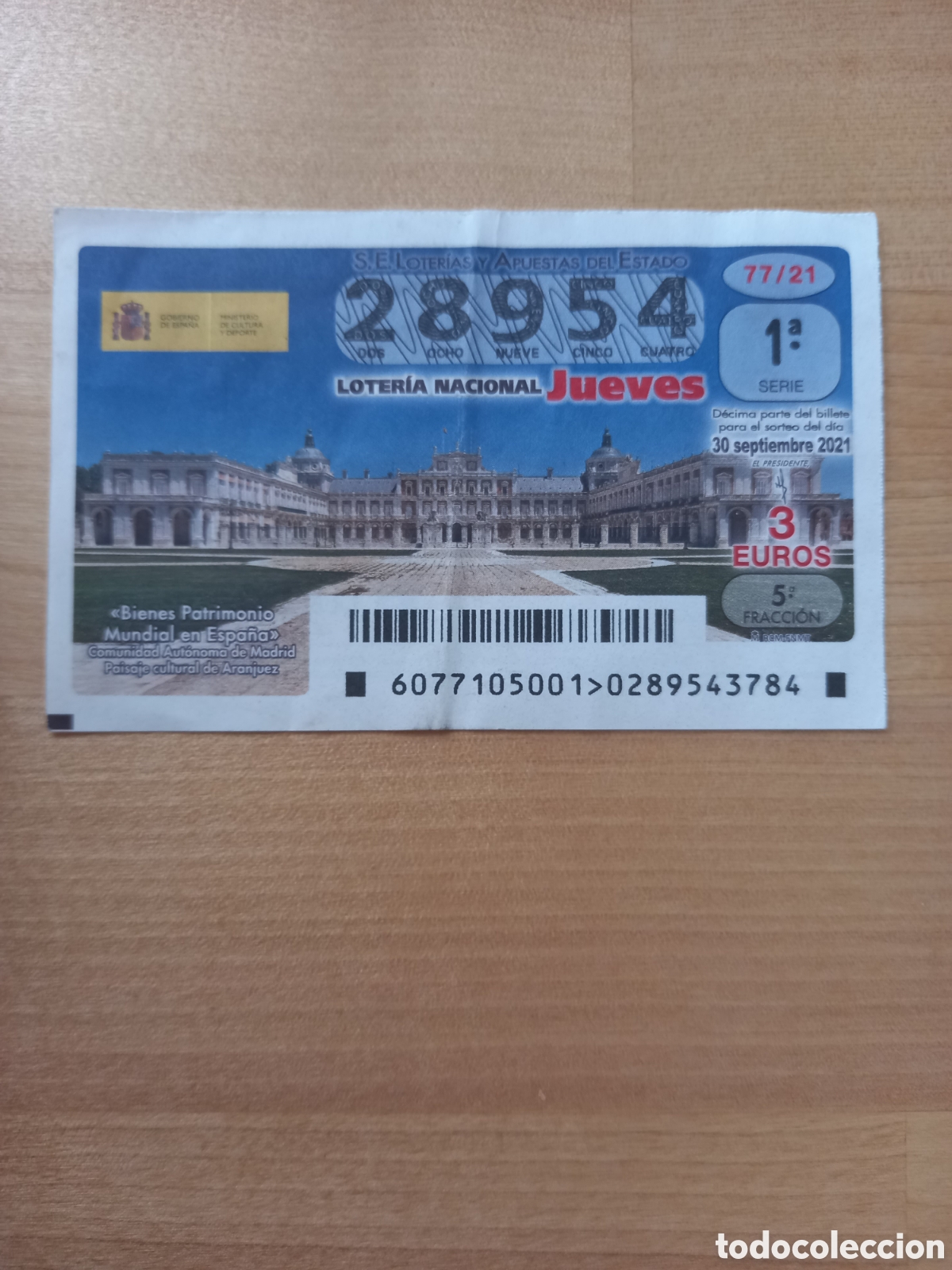 Nationale spanische Lotterie: LOTER&Iacute;A 30 SEPTIEMBRE 2021 - PATRIMONIO MUNDIAL: PAISAJE CULTURAL DE ARANJUEZ