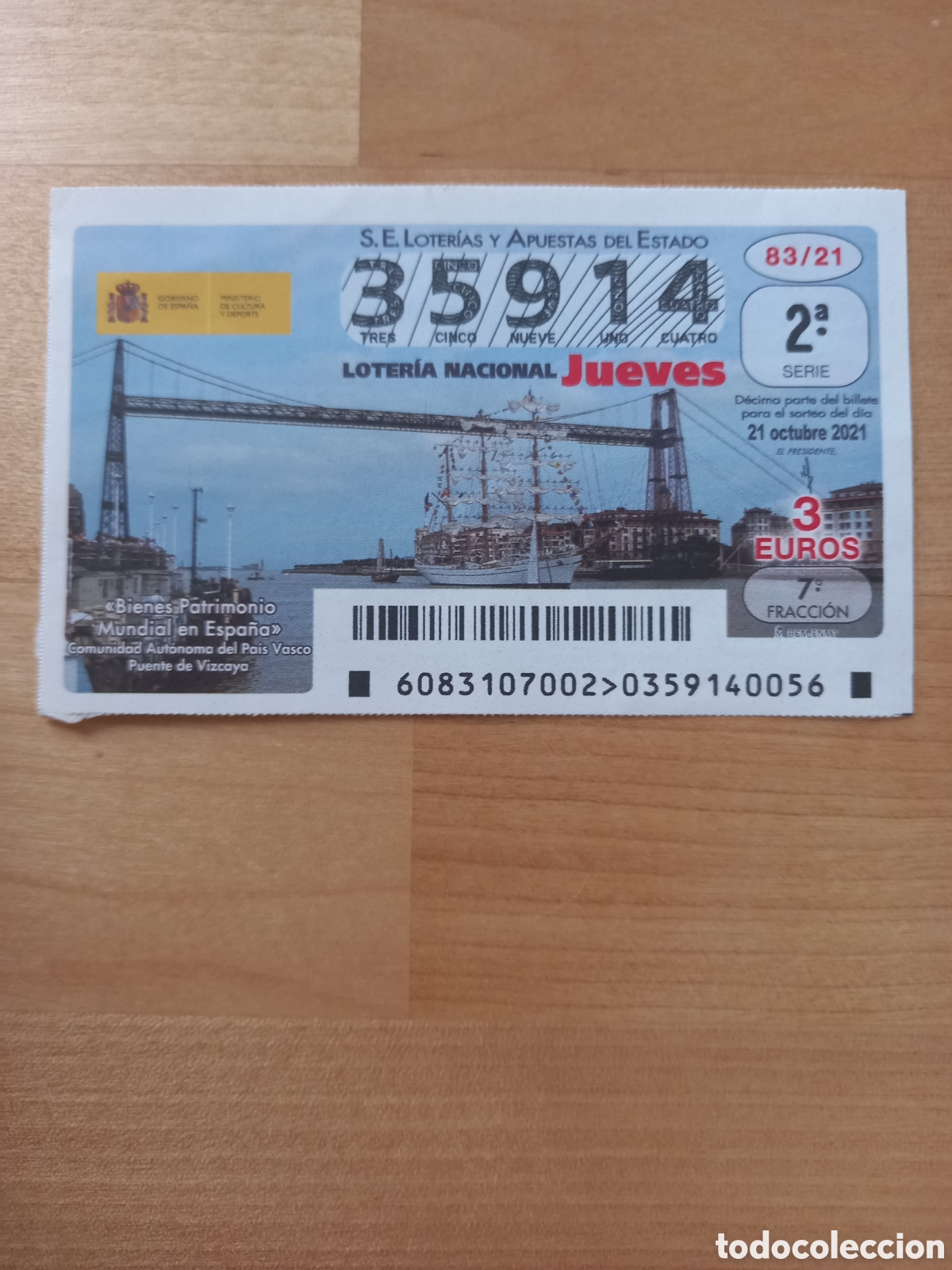 Loterie Nationale: LOTER&Iacute;A 21 OCTUBRE 2021 - PATRIMONIO MUNDIAL: PUENTE DE VIZCAYA