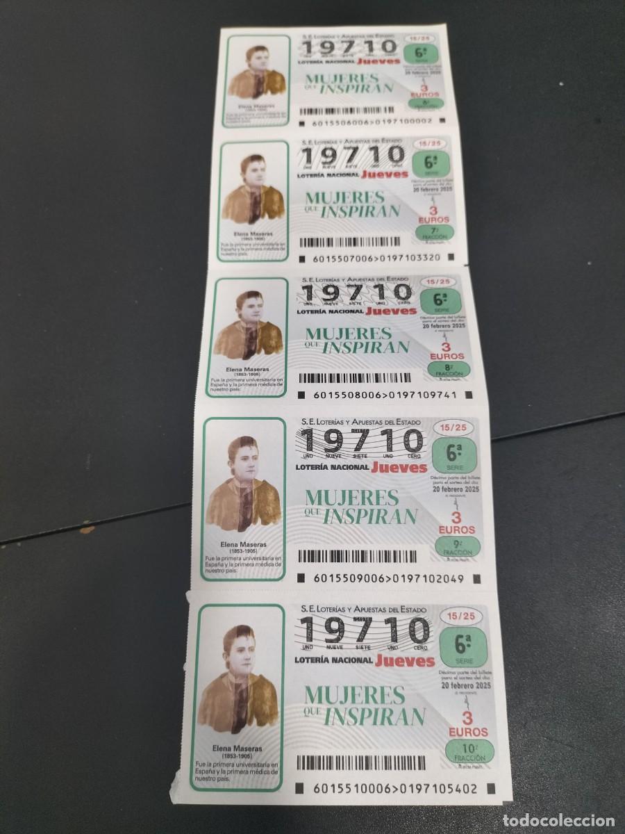 Loterie Nationale: 5 DECIMOS LOTER&Iacute;A MEDIO BILLETE JUEVES 20 FEBRERO 2025 15/25 - MUJERES QUE INSPIRAN - ELENA MASERAS