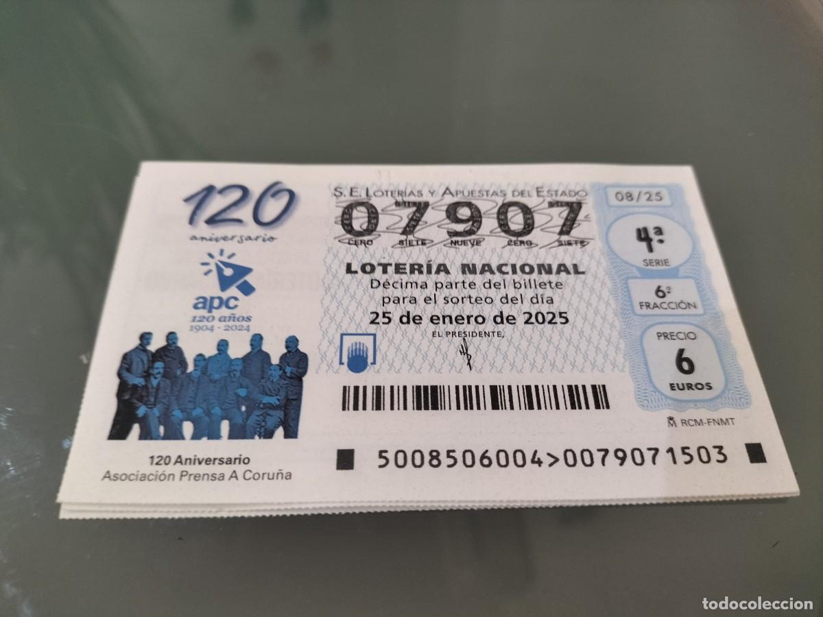 Loterie Nationale: 1 D&Eacute;CIMO LOTERIA SABADO 25 ENERO 2025 - 8/25 - ASOCIACION PRENSA PERIODISTAS A CORU&Ntilde;A - 120 ANIV