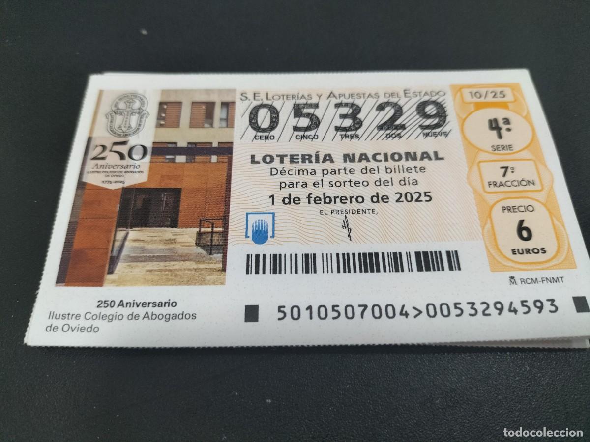 Loterie Nationale: 1 DECIMO LOTERIA SABADO 1 FEBRERO 2025 - 10/25 - OVIEDO - COLEGIO ABOGADOS 250 ANIVERSARIO