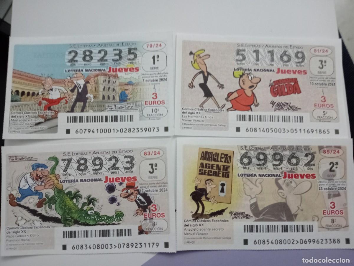 Nationale spanische Lotterie: 4 DECIMOS DE LA LOTERIA NACIONAL A&Ntilde;O 2024 COLECCION DEDICADA A LOS COMICS