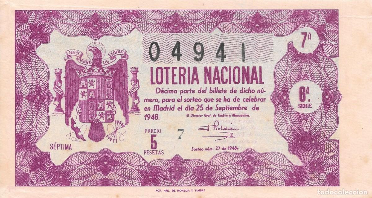 National Spanish Lottery: LOTER&Iacute;A NACIONAL. SORTEO 27 DE 1948
