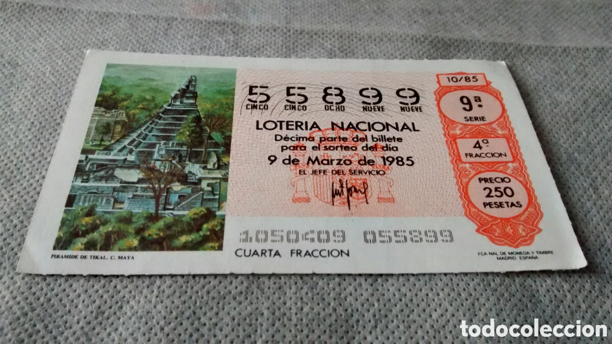 Nationale spanische Lotterie: DECIMO DE LA LOTERIA NACIONAL. SORTEO 9 MARZO 1985 10/85 PIRAMIDE DE TIKAL