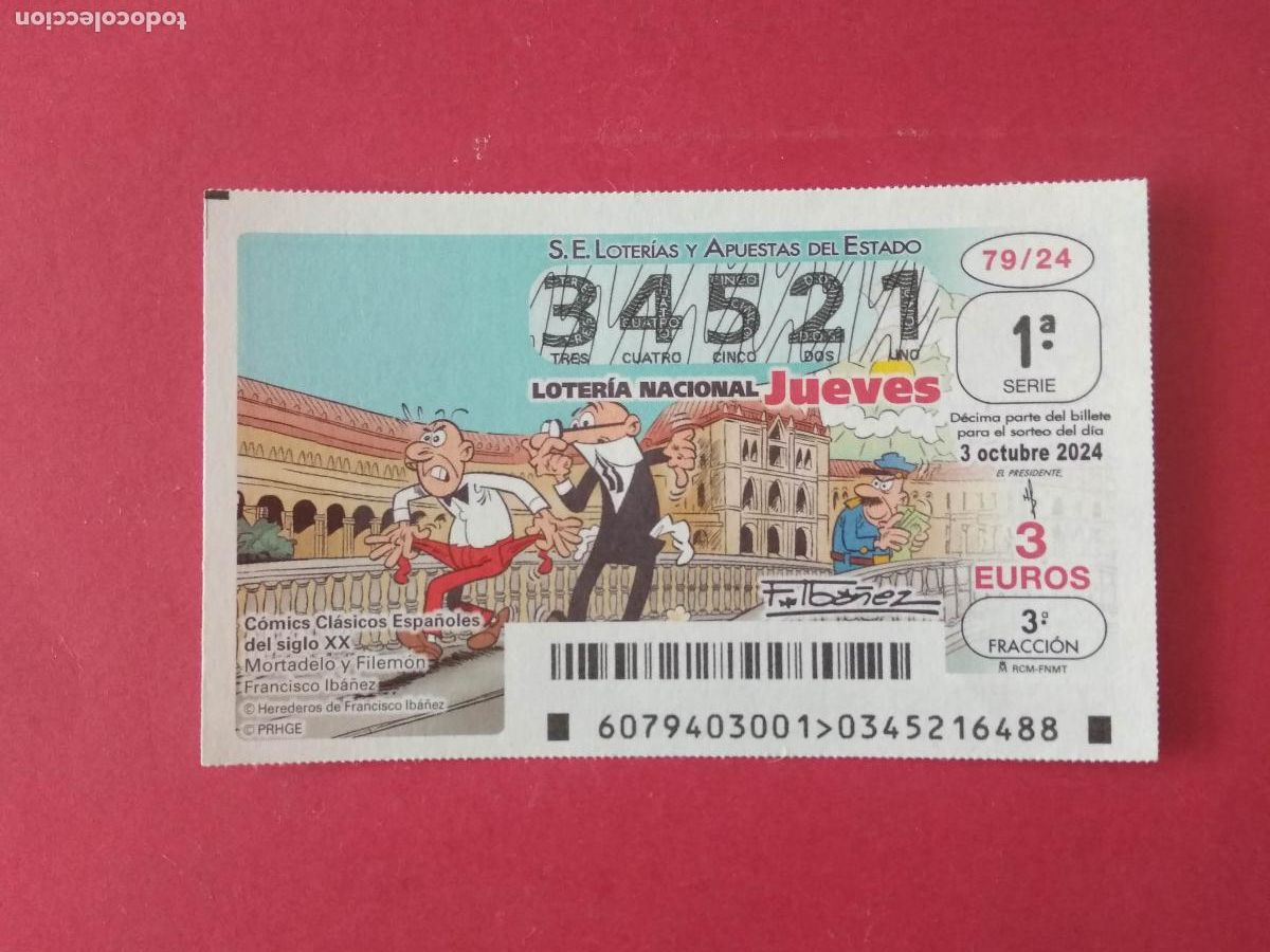 Lotaria Nacional: DECIMO DE LOTERIA NACIONAL JUEVES COMICS CLASICOS ESPA&Ntilde;OLES A&Ntilde;O 2024 SORTEO N 79 MORTADELO Y FILEMON