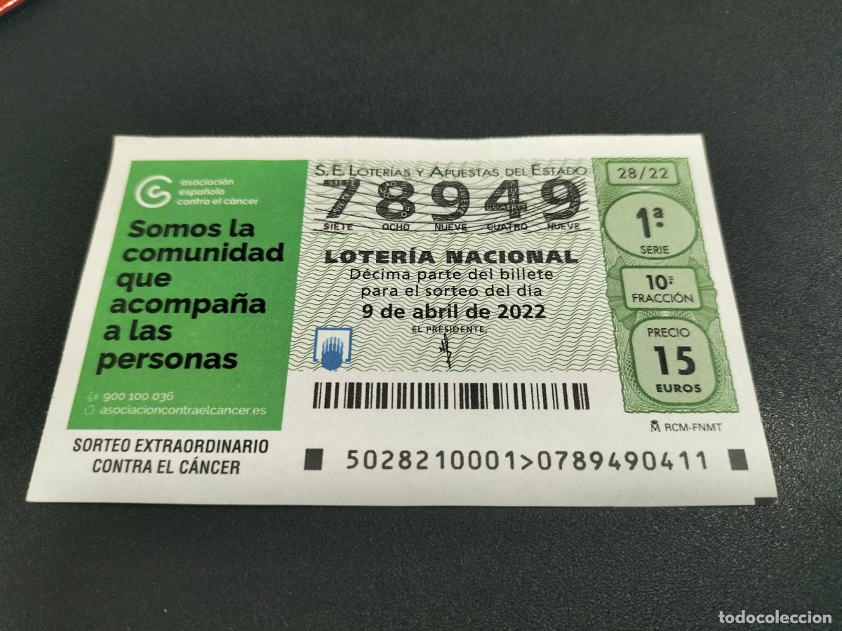 Nationale spanische Lotterie: 1 DECIMO LOTERIA SABADO 9 ABRIL 2022 - 28/22 - SORTEO EXTRAORDINARIO CONTRA CANCER