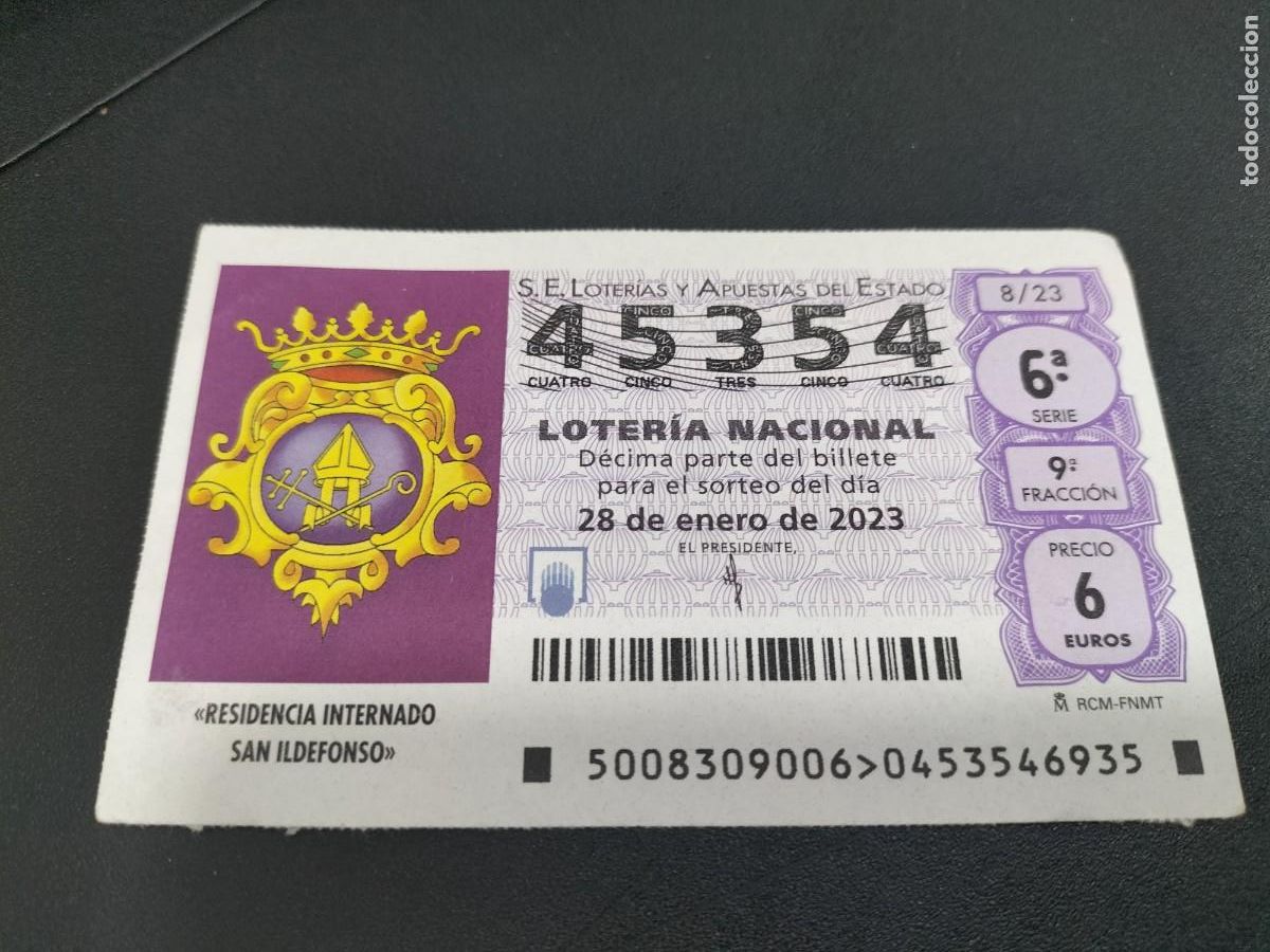 Nationale spanische Lotterie: 1 DECIMO LOTERIA SABADO 28 ENERO 2023 - 8/23 - CAPICUA - RESIDENCIA INTERNADO NI&Ntilde;OS SAN ILDEFONSO