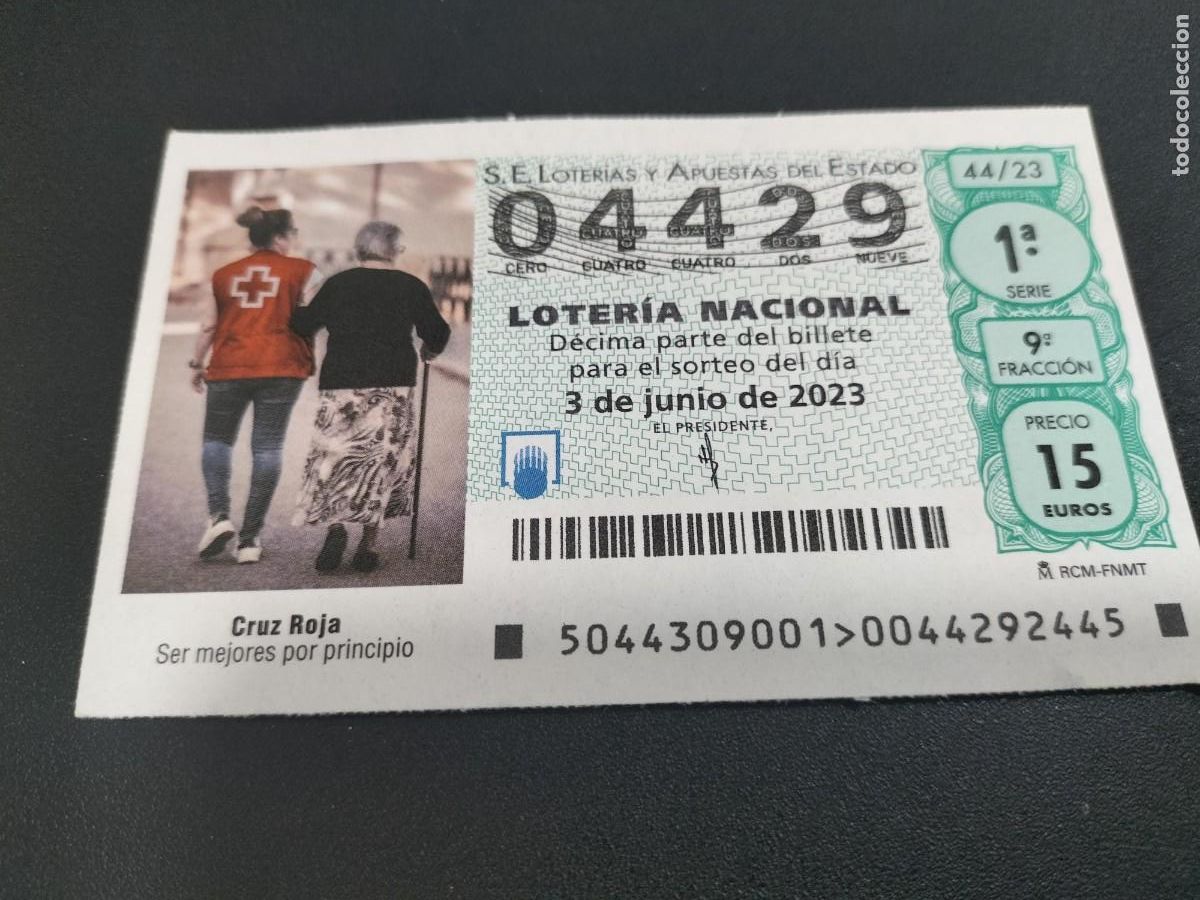 Nationale spanische Lotterie: 1 DECIMO LOTERIA NACIONAL SABADO 3 JUNIO 2023 44/23 - CRUZ ROJA ESPA&Ntilde;OLA