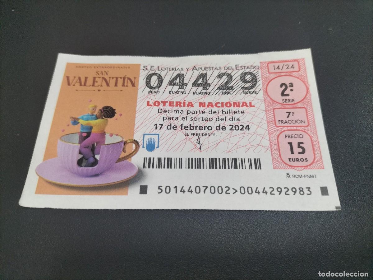 Loterie Nationale: 1 DECIMO LOTERIA NACIONAL SABADO 17 FEBRERO 2024 - 14/24 SAN VALENTIN ( FONDO SALMON