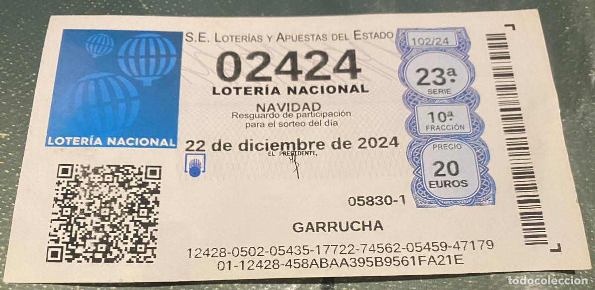 Loterie Nationale: D&eacute;cimo de Loter&iacute;a de Navidad 2024. N&ordm; 02424. Expedido mediante m&aacute;quina en Garrucha, Almer&iacute;a.