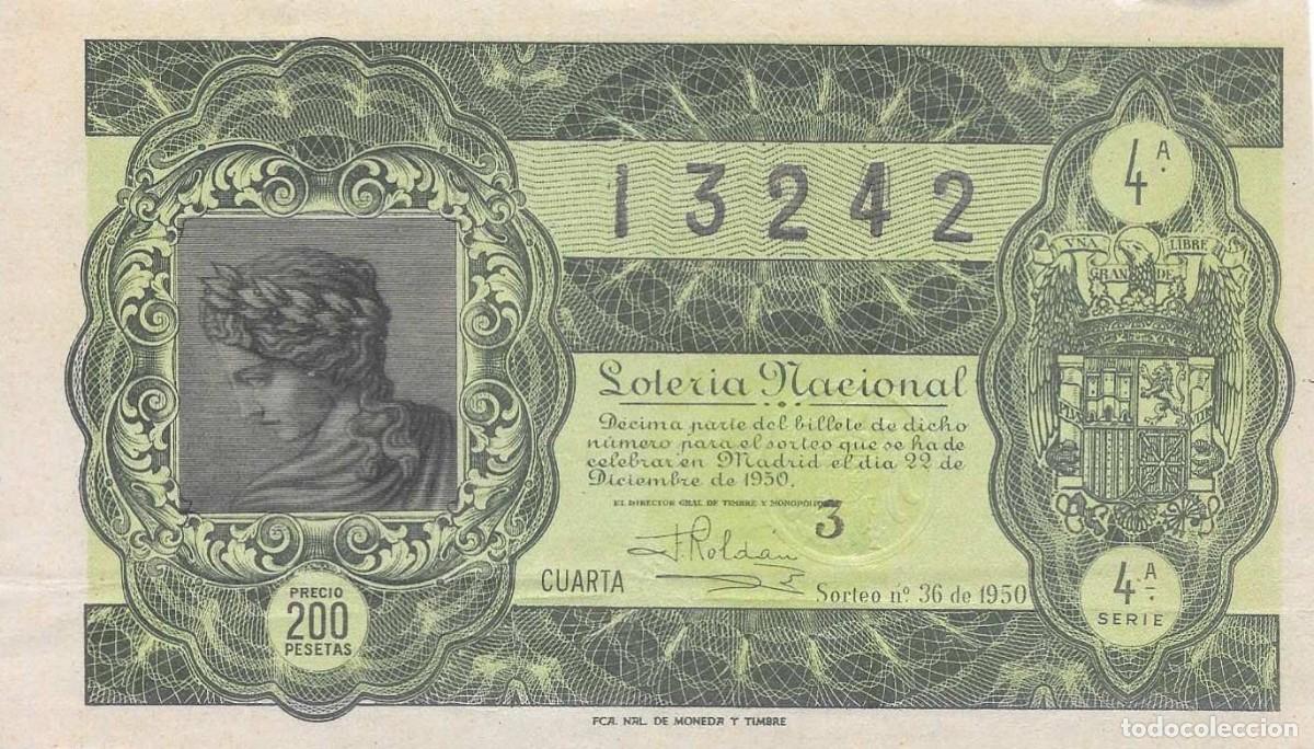 National Spanish Lottery: LOTER&Iacute;A NACIONAL. SORTEO 36 DE 1950