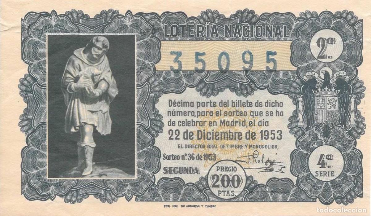 National Spanish Lottery: LOTER&Iacute;A NACIONAL. SORTEO 36 DE 1953