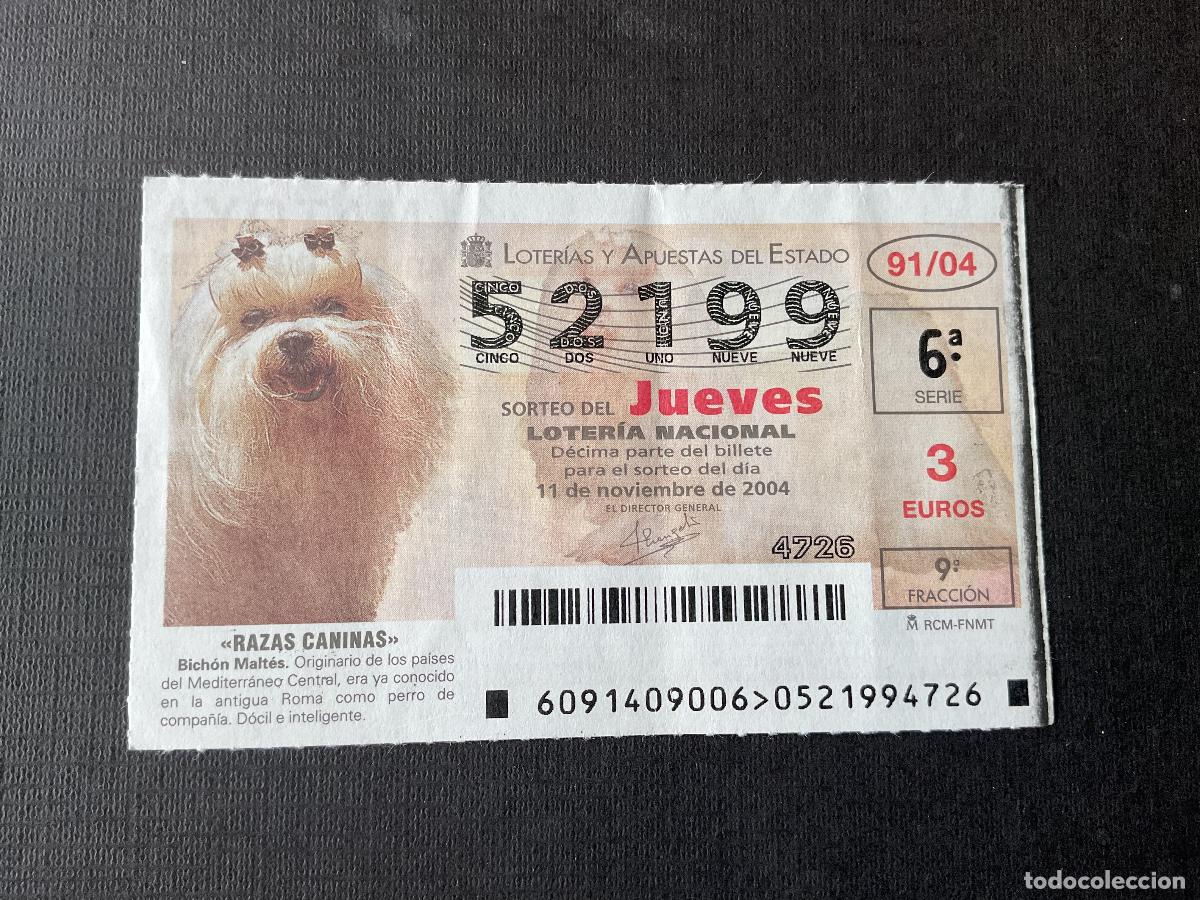 Loterie Nationale: DECIMO LOTERIA JUEVES N&ordm; 52199 SORTEO 91 A&Ntilde;O 2004, CON DOBLEZ