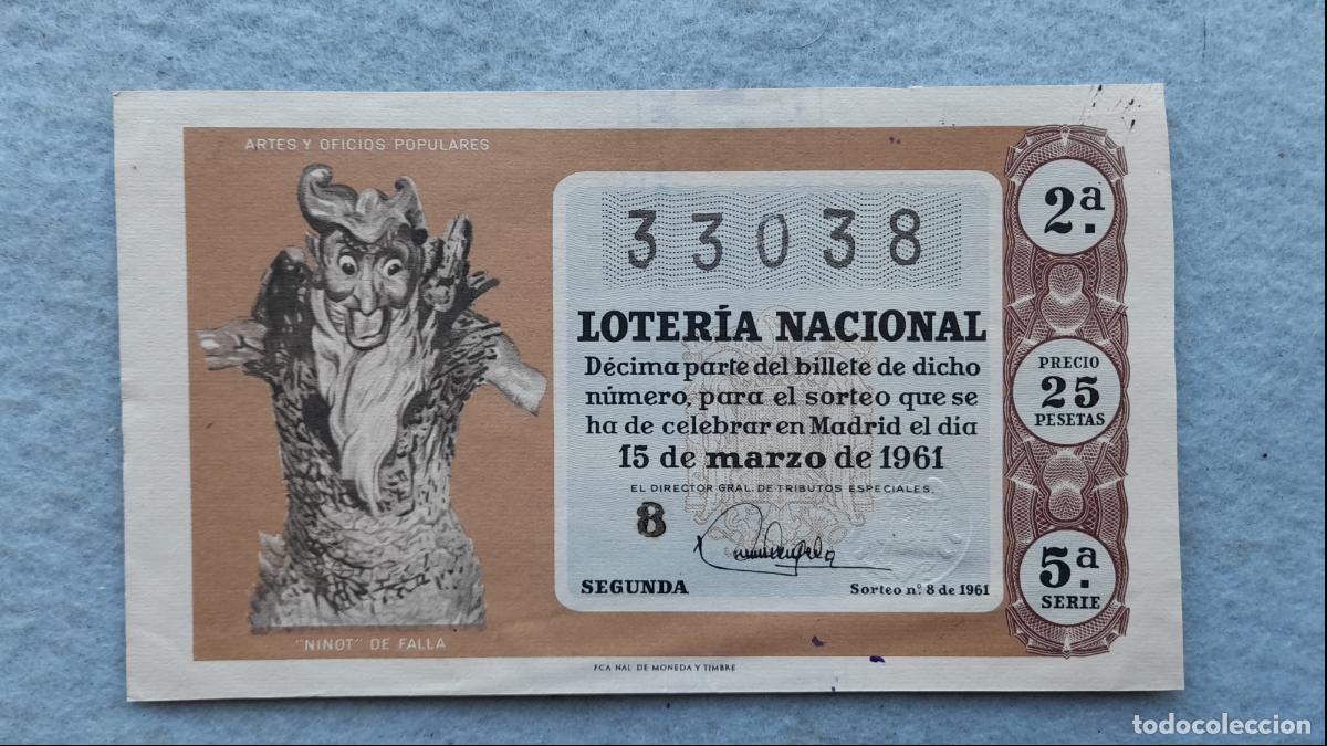 Loter&iacute;a nacional: D&eacute;cimo. Sorteo n&ordm;: 8 de 1961. - Foto 1