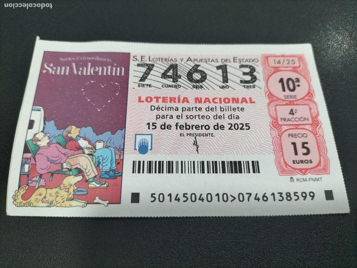 Loterie Nationale: 1 DECIMO LOTER&Iacute;A S&Aacute;BADO 15 FEBRERO 2025 14/25 - SAN VALENT&Iacute;N - PAREJA MIRANDO LAS ESTRELLAS
