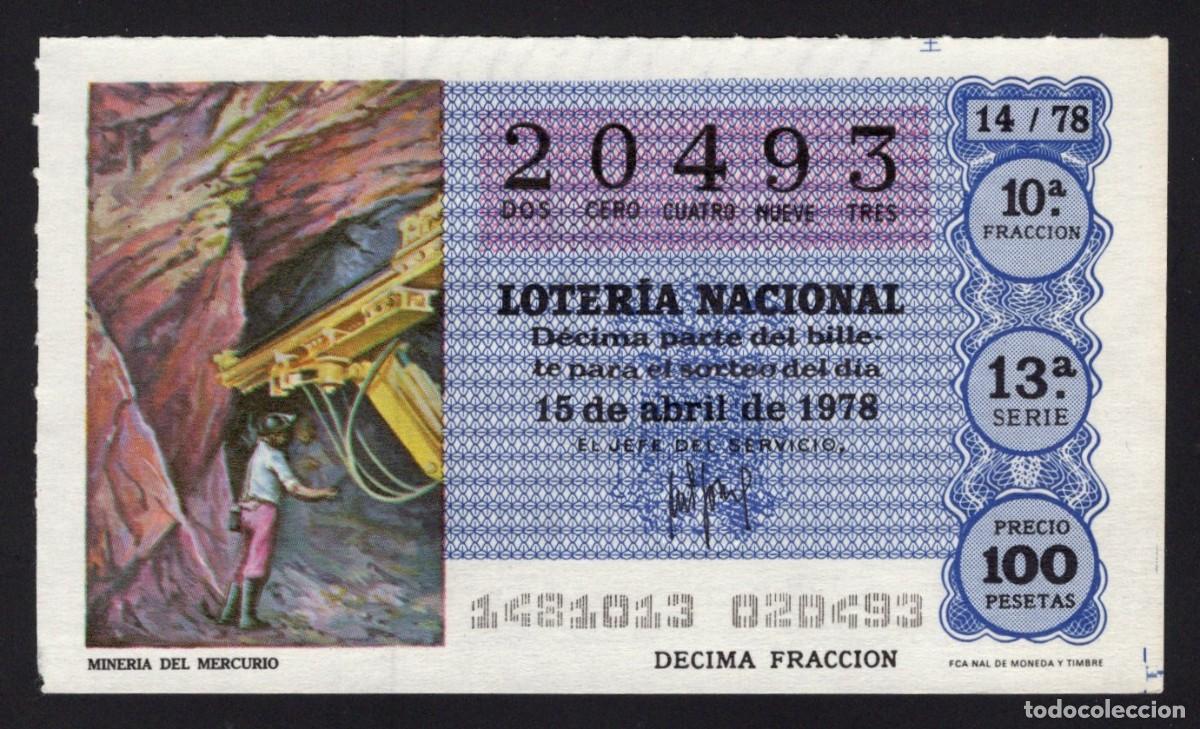 Loterie Nationale: L. Nacional 15 Abril 1978. Miner&iacute;a del Mercurio. N&ordm; 20493. Adm&oacute;n. n&ordm; 12 Conchita. Madrid. Desapareci