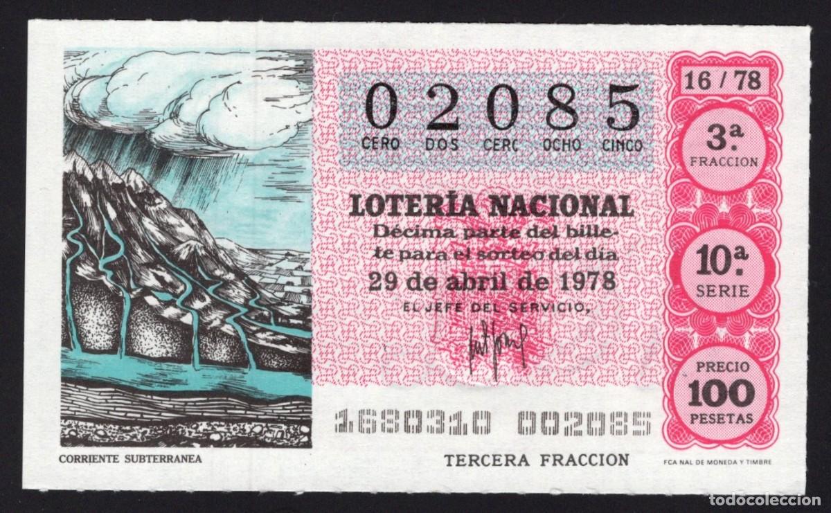 Loterie Nationale: L. Nacional 29 Abril 1978. Corriente Subterr&aacute;nea. N&ordm; 02085. Adm&oacute;n. 61 San Antonio. Madrid.