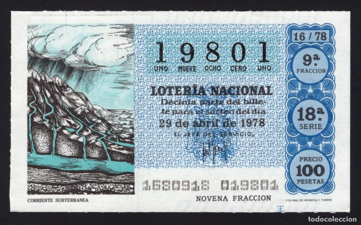 National Spanish Lottery: L. Nacional 29 Abril 1978. Corriente Subterr&aacute;nea. N&ordm; 19801. Adm&oacute;n. 54. Madrid.