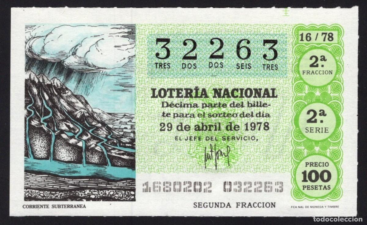 Loterie Nationale: L. Nacional 29 Abril 1978. Corriente Subterr&aacute;nea. N&ordm; 32263. Adm&oacute;n. 51. Madrid.