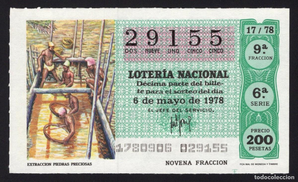 Nationale spanische Lotterie: L. Nacional 6 Mayo 1978. Extracci&oacute;n Piedras Preciosas. N&ordm; 29155. Adm&oacute;n. n&ordm; 13. Madrid.
