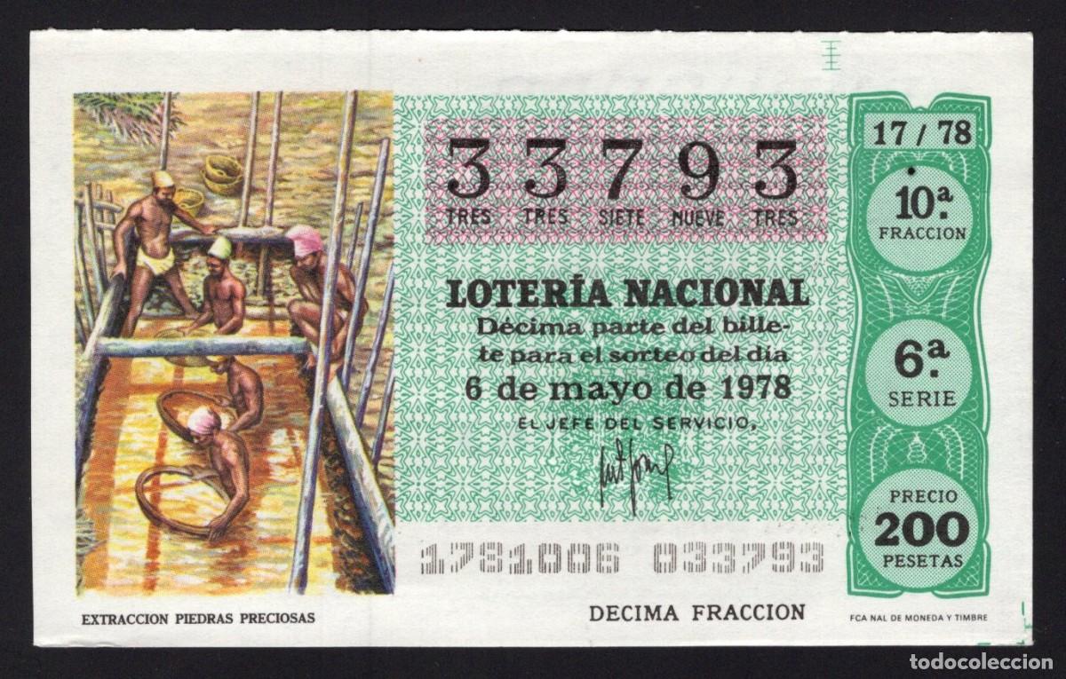 Nationale spanische Lotterie: L Nacional 6 Mayo 1978. Extracci&oacute;n Piedras Preciosas. N&ordm; 33793. Admon Hermana de Do&ntilde;a Manolita. Madr