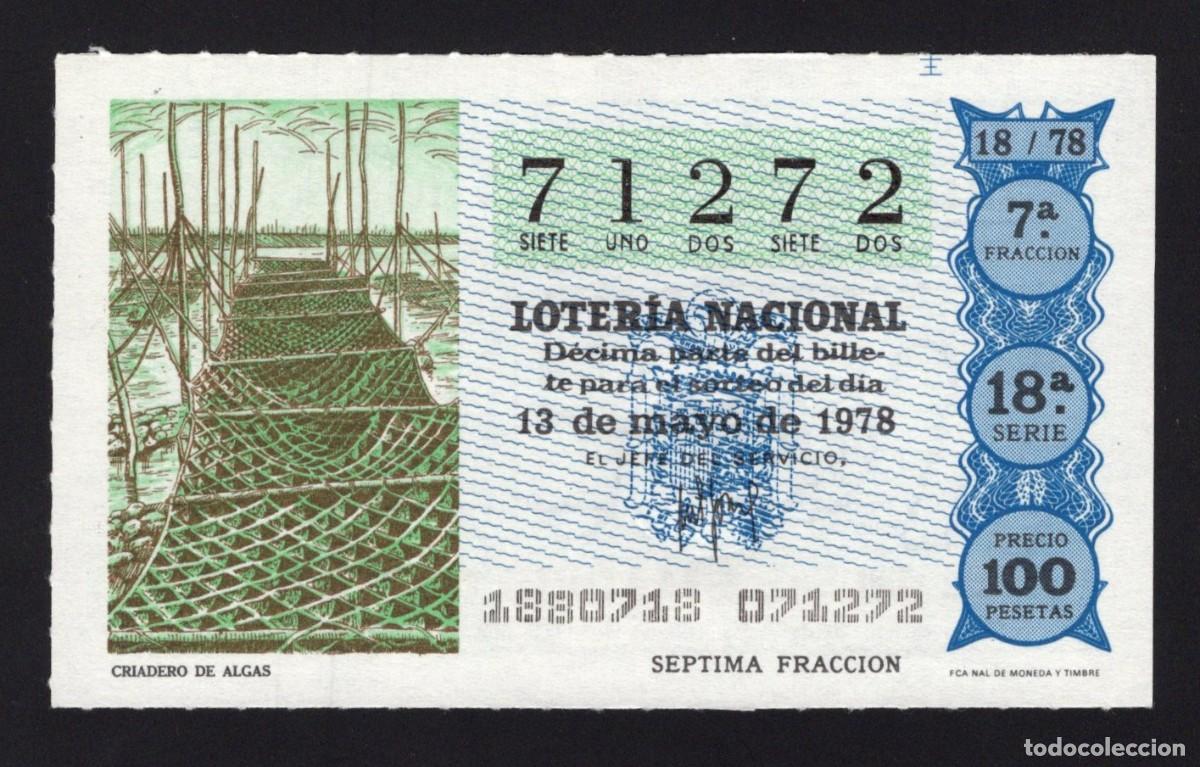 Nationale spanische Lotterie: L Nacional 13 Mayo 1978. Criadero de Algas. N&ordm; 71272. Adm&oacute;n Hermana de Do&ntilde;a Manolita. Madrid.