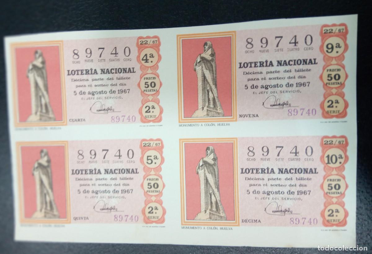 National Spanish Lottery: LOOT2 BLOQUE DE 4 DECIMOS DE 1967 NUMERACION ALTA