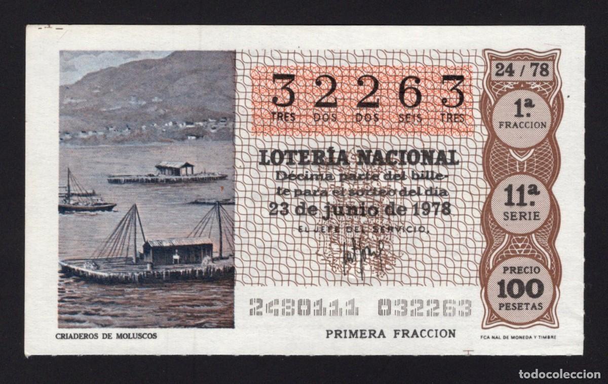 National Spanish Lottery: L. Nacional 23 Junio 1978. Criaderos de Moluscos. N&ordm; 32263. Adm&oacute;n 51. Madrid.