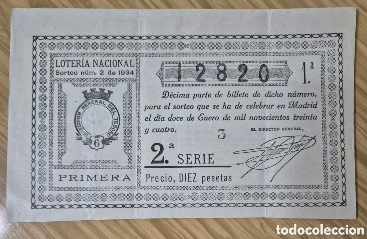Lotaria Nacional: DECIMO DE LOTERIA DEL A&Ntilde;O 1934