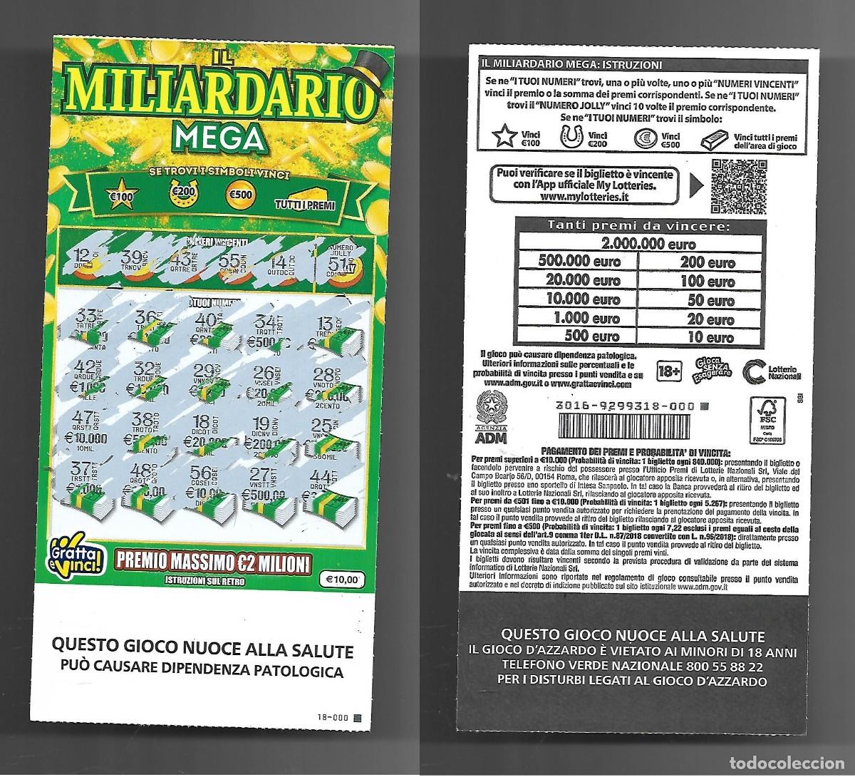 Nationale spanische Lotterie: Gratta e Vinci - il Miliardario Mega - Lotto 3016 - 000