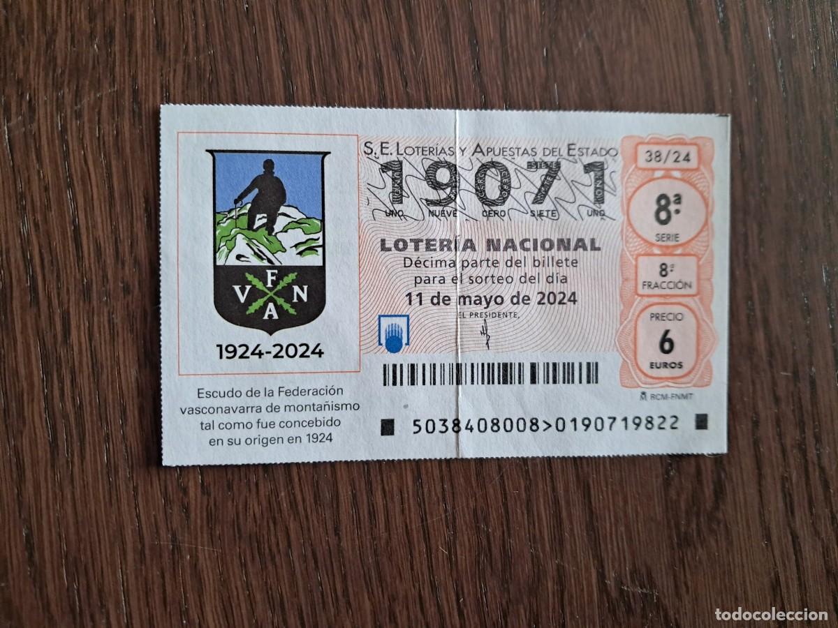 National Spanish Lottery: d&eacute;cimo loter&iacute;a nacional de d&iacute;a 11-05-24, escudo federaci&oacute;n vasconavarra monta&ntilde;ismo, 100 a&ntilde;os. 38/24
