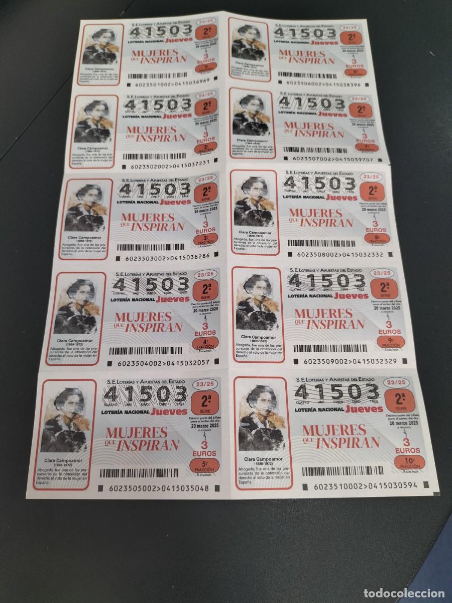 Loterie Nationale: 1 BILLETE COMPLETO LOTER&Iacute;A JUEVES 20 MARZO 2025 23/25 - MUJERES QUE INSPIRAN - CLARA CAMPOAMOR