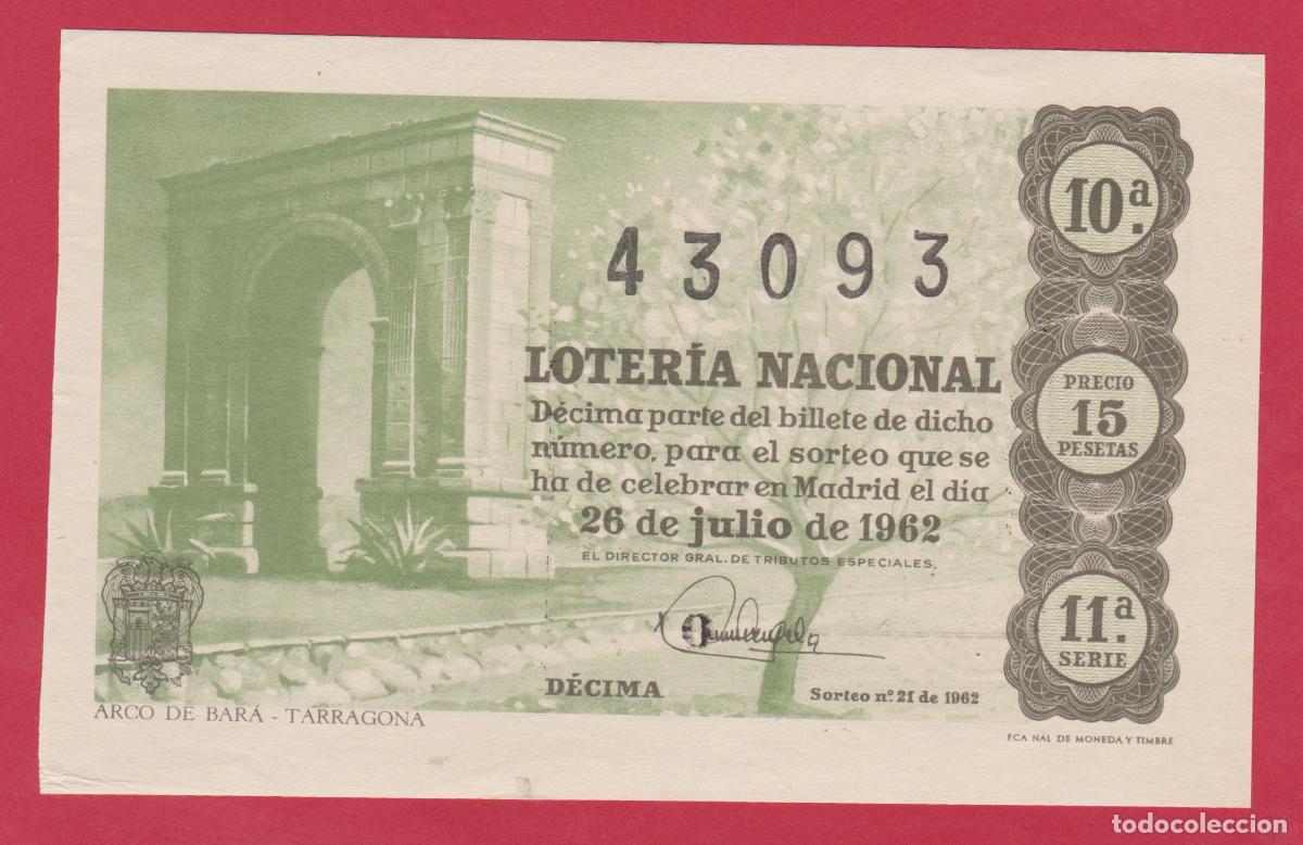 National Spanish Lottery: LOTERIA SORTEO 21 DE 1962