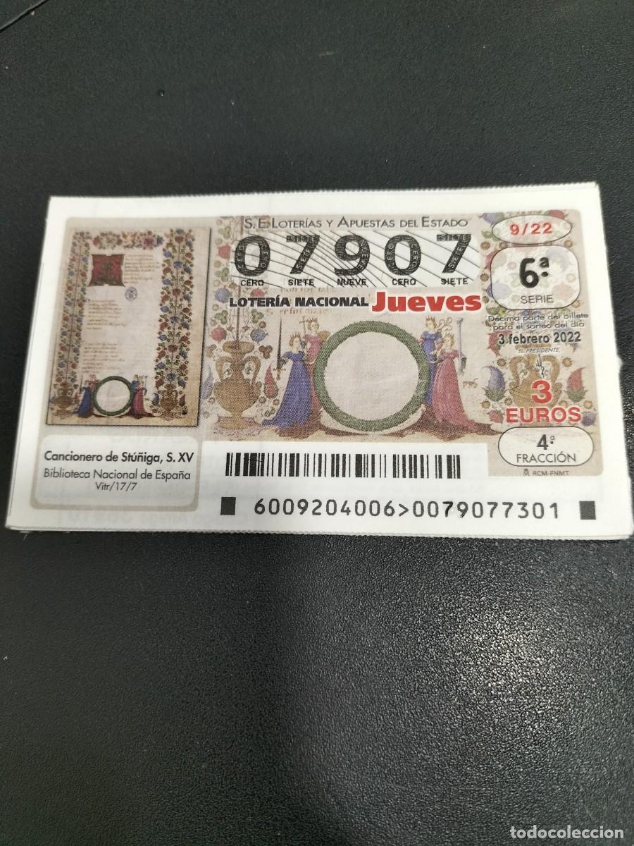 Loterie Nationale: 1 DECIMO LOTERIA JUEVES 3 FEBRERO 2022 - 9/22 CANCIONERO DE ST&Uacute;&Ntilde;IGA S.VV - BIBLIOTECA NACIONAL