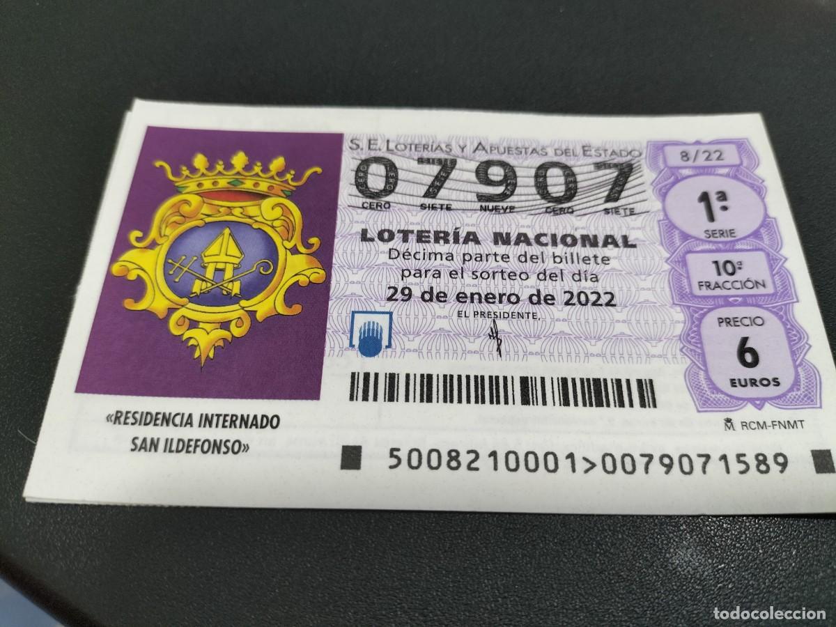 Loterie Nationale: 1 DECIMO LOTERIA SABADO 29 ENERO 2022 - 8/22 - RESIDENCIA INTERNADO NI&Ntilde;OS DE SAN ILDEFONSO