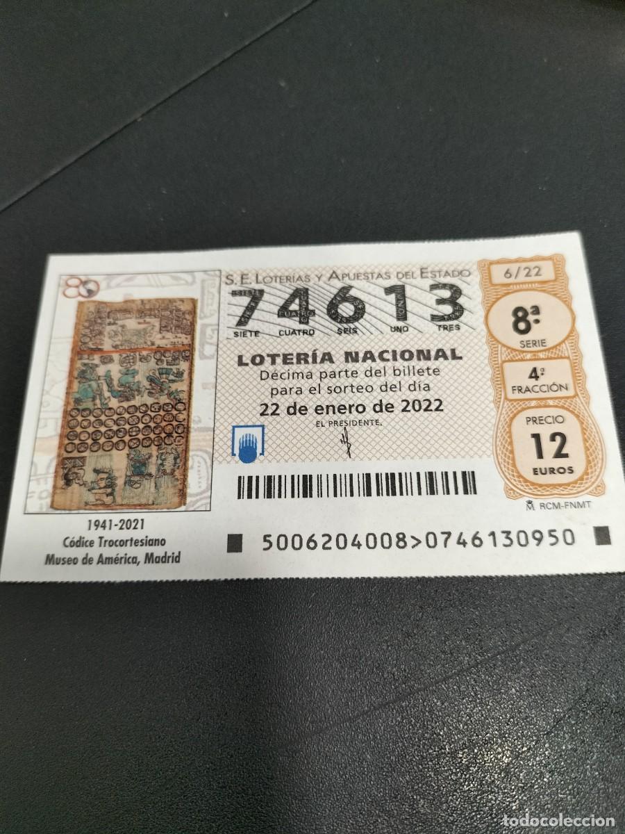 Nationale spanische Lotterie: 1 DECIMO LOTERIA NACIONAL SABADO 22 ENERO 2022 - 6/22 - CODICE TROCORTESIANO MUSEO DE AMERICA MADRID