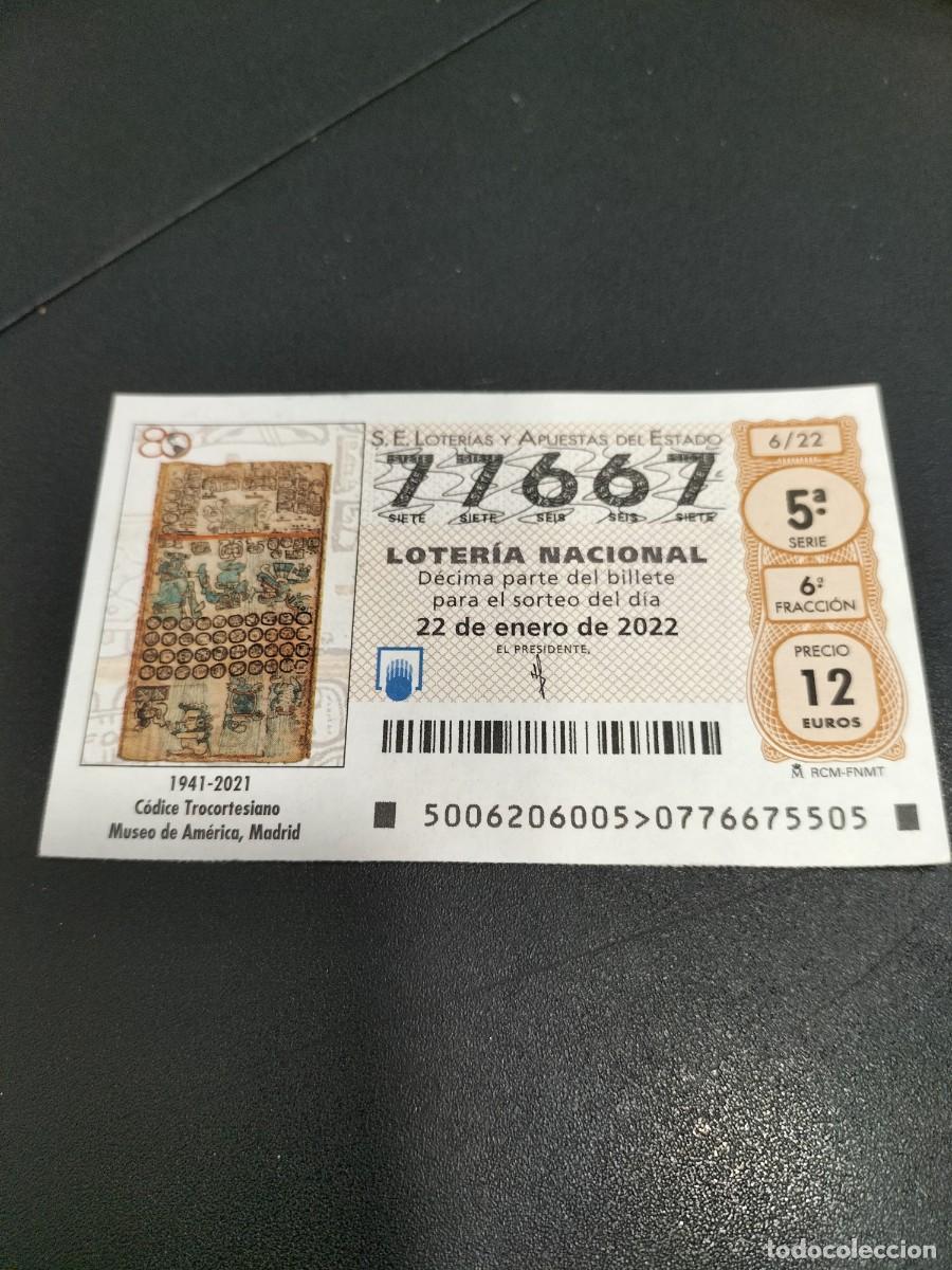 Nationale spanische Lotterie: 1 DECIMO LOTERIA NACIONAL SABADO 22 ENERO 2022 - 6/22 - CODICE TROCORTESIANO MUSEO DE AMERICA MADRID