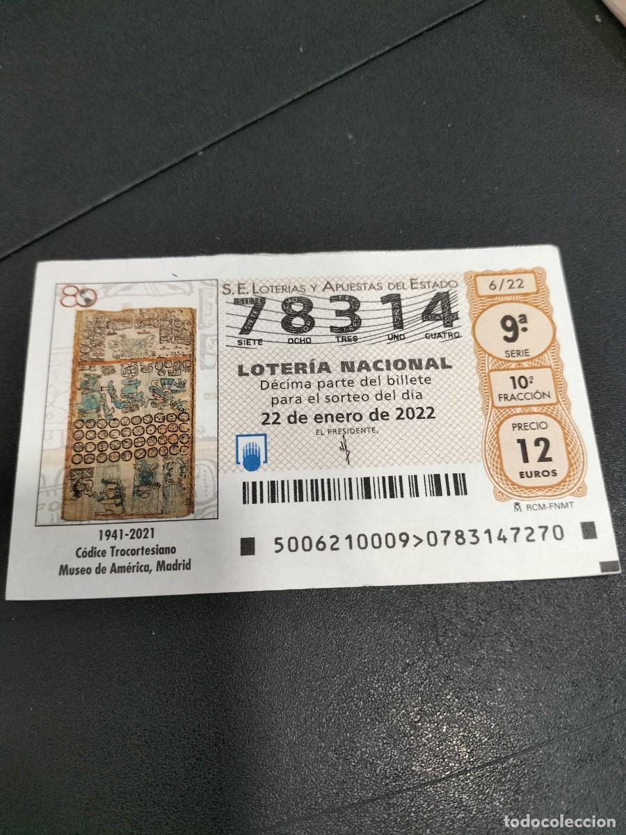 Nationale spanische Lotterie: 1 DECIMO LOTERIA NACIONAL SABADO 22 ENERO 2022 - 6/22 - CODICE TROCORTESIANO MUSEO DE AMERICA MADRID