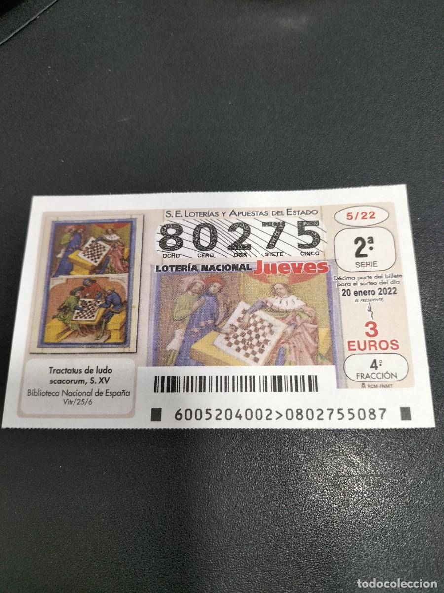 Nationale spanische Lotterie: 1 DECIMO LOTERIA JUEVES 20 ENERO 2022 - 5/22 - TRACTATUS DE LUDO SCACORUM S. XV BIBLIOTECA NACIONAL