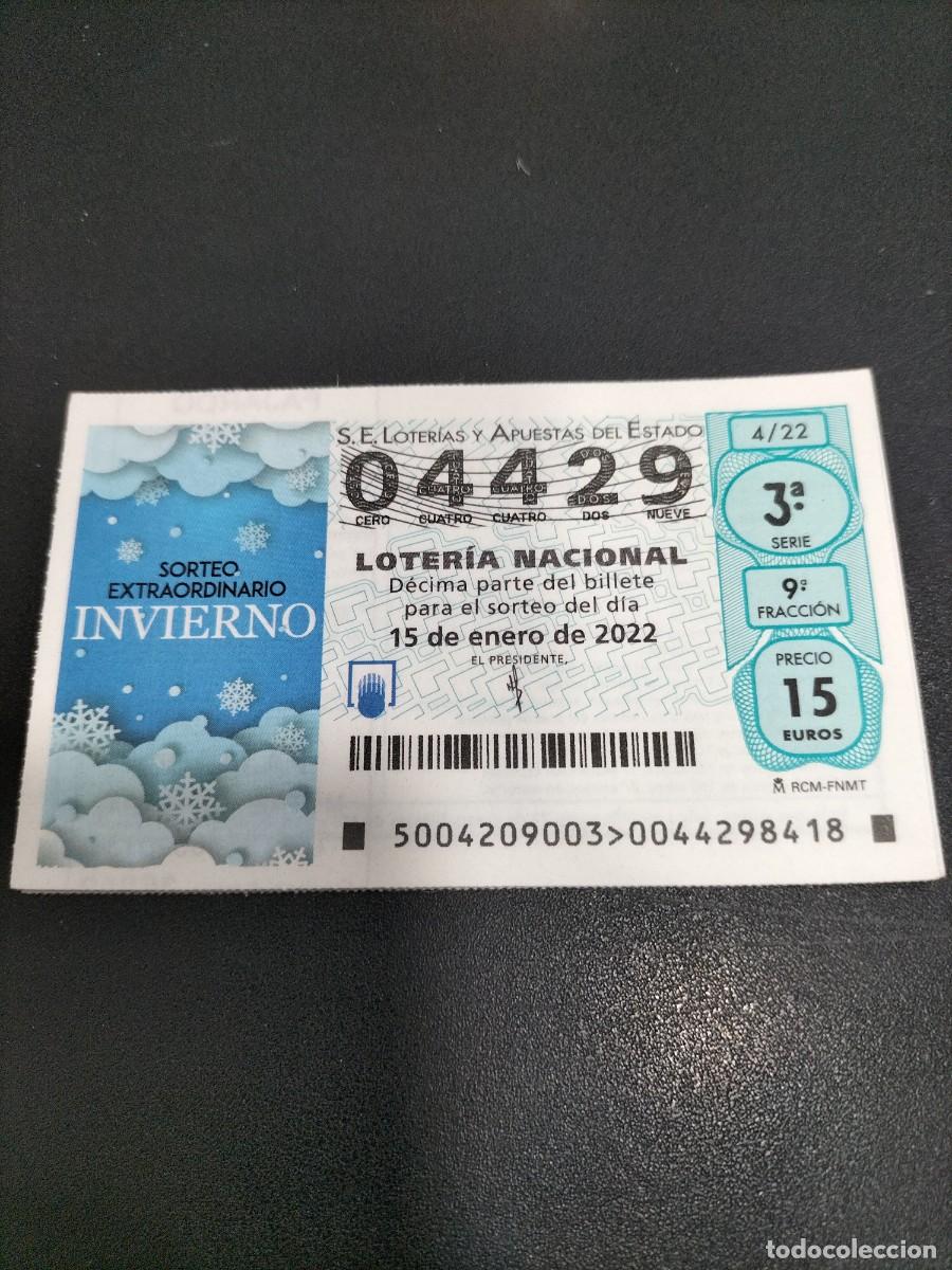 Nationale spanische Lotterie: 1 DECIMO LOTERIA SABADO 15 ENERO 2022 - 4/22 - SORTEO EXTRAORDINARIO INVIERNO