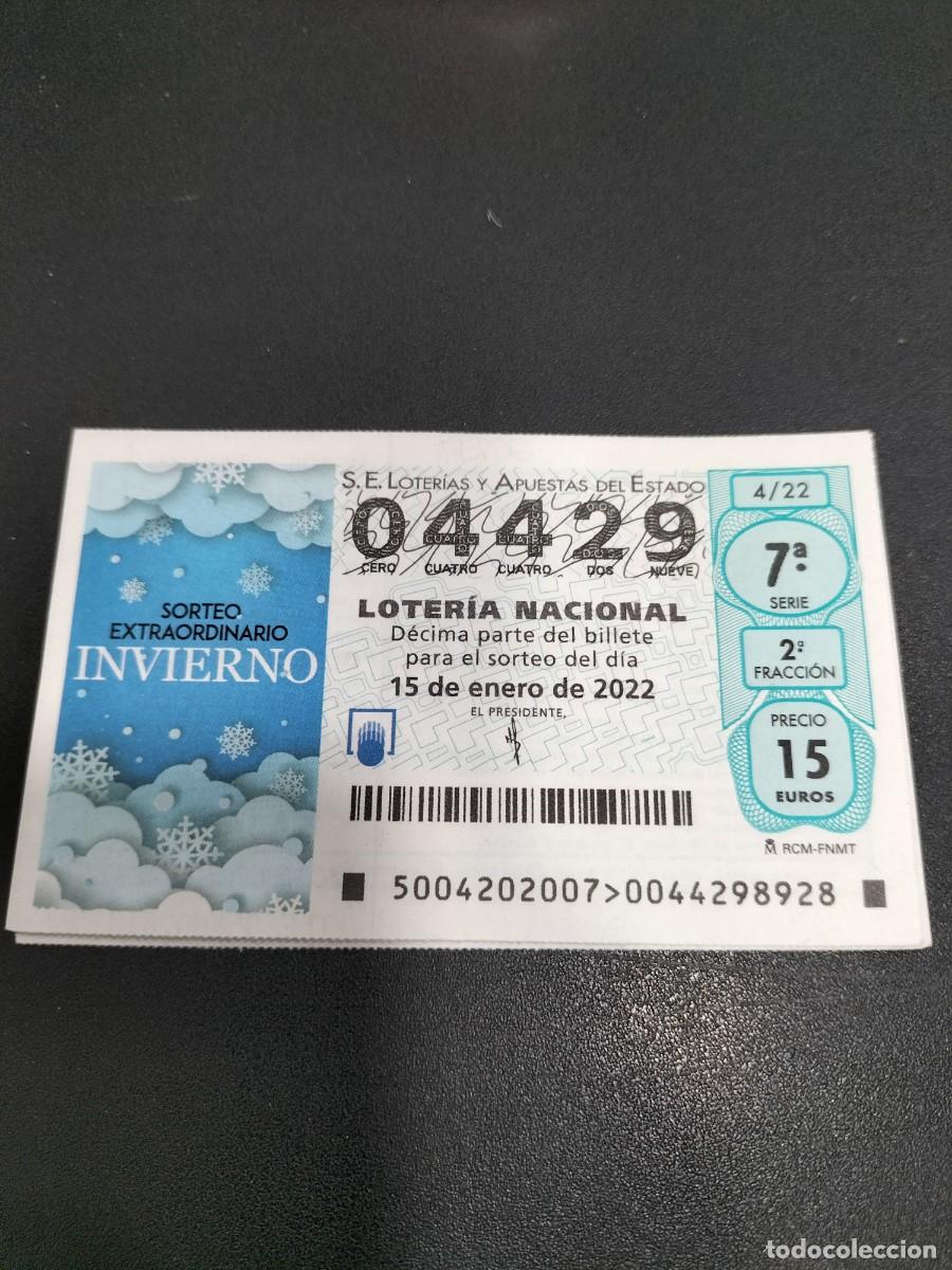 Nationale spanische Lotterie: 1 DECIMO LOTERIA SABADO 15 ENERO 2022 - 4/22 - SORTEO EXTRAORDINARIO INVIERNO