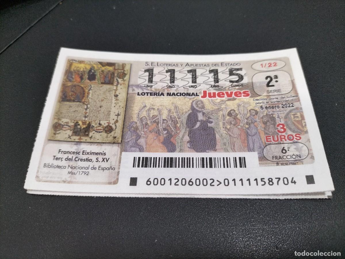 Nationale spanische Lotterie: 1 DECIMO LOTERIA JUEVES 6 ENERO 2022 - 1/22 FRANCESC EIXIMENIS TER&Ccedil; DEL CRESTIA -BIBLIOTECA NACIONAL