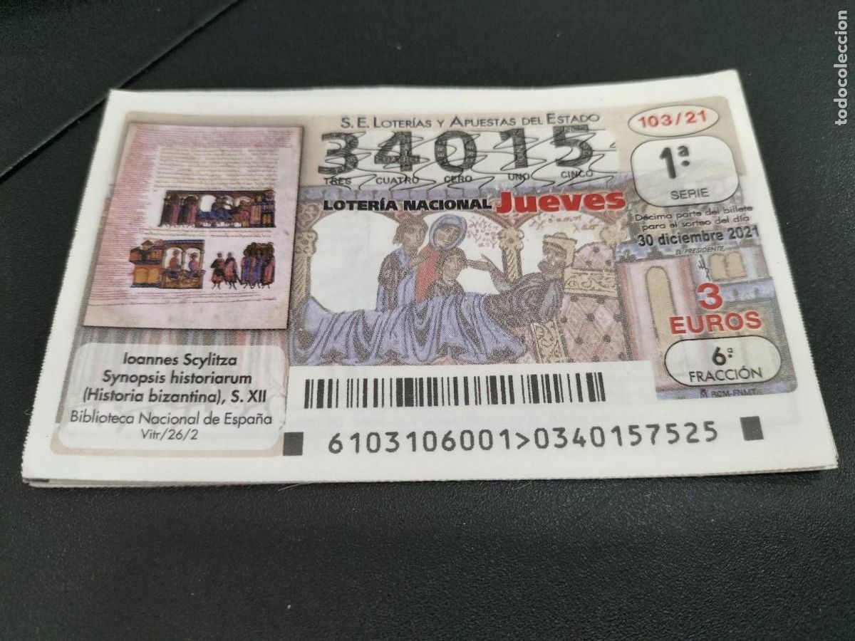 Nationale spanische Lotterie: 1 DECIMO LOTERIA JUEVES - 30 DICIEMBRE 2021 - 103/21 - IOANNES SCYLITZA - BIBLIOTECA NACIONAL ESPA&Ntilde;A