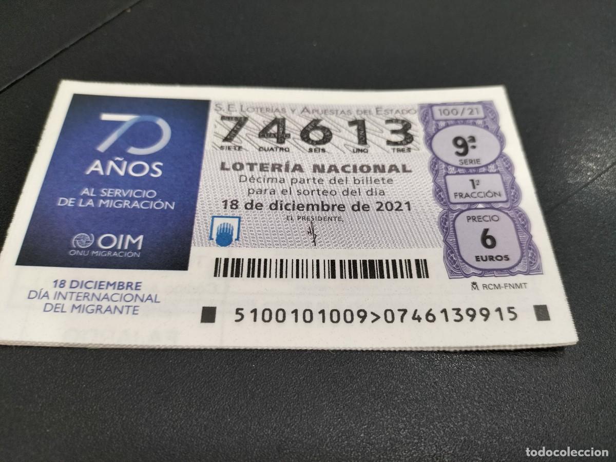 Nationale spanische Lotterie: 1 DECIMO LOTERIA SABADO - 18 DICIEMBRE 2021 - 100/21 - DIA INTERNACIONAL DEL INMIGRANTE