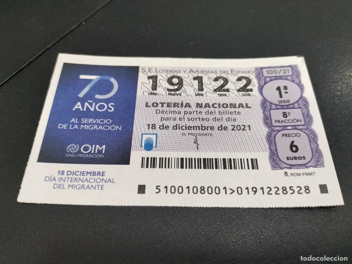 Nationale spanische Lotterie: 1 DECIMO LOTERIA SABADO - 18 DICIEMBRE 2021 - 100/21 - DIA INTERNACIONAL DEL INMIGRANTE