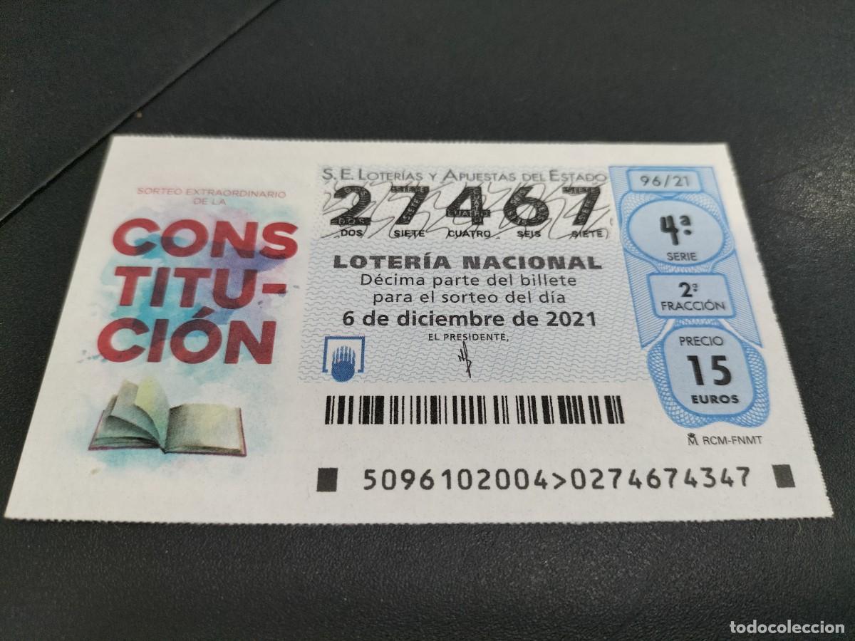Nationale spanische Lotterie: 1 DECIMO LOTERIA SABADO - 6 DICIEMBRE 2021 - 96/21 - DIA DE LA CONSTITUCION ESPA&Ntilde;OLA - ANIVERSARIO