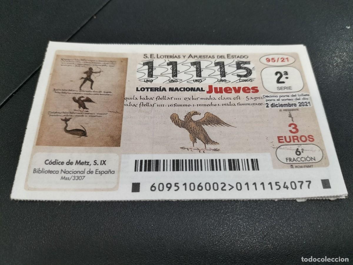 Nationale spanische Lotterie: 1 DECIMO LOTERIA JUEVES 2 DICIEMBRE 2021 - 95/21 - COCIDE DE METZ - BIBLIOTECA NACIONAL