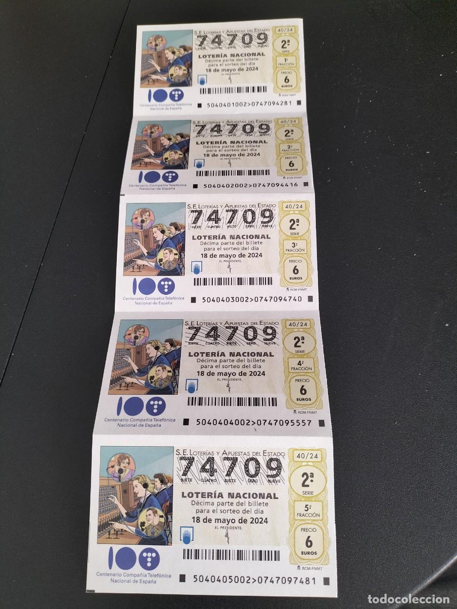 Nationale spanische Lotterie: 5 D&Eacute;CIMOS MEDIO BILLETE LOTERIA SABADO - 18 MAYO 2024 40/24 CENTENARIO TELEFONICA - TELEFONO