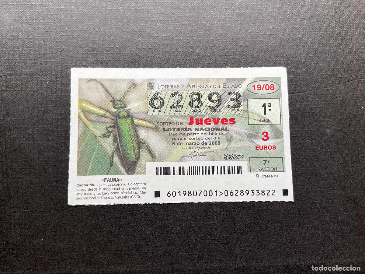 National Spanish Lottery: DECIMO LOTERIA JUEVES N&ordm; 62893 SORTEO 19 A&Ntilde;O 2008