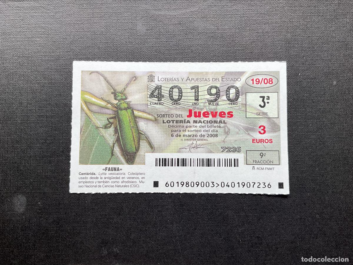 National Spanish Lottery: DECIMO LOTERIA JUEVES N&ordm; 40190 SORTEO 19 A&Ntilde;O 2008